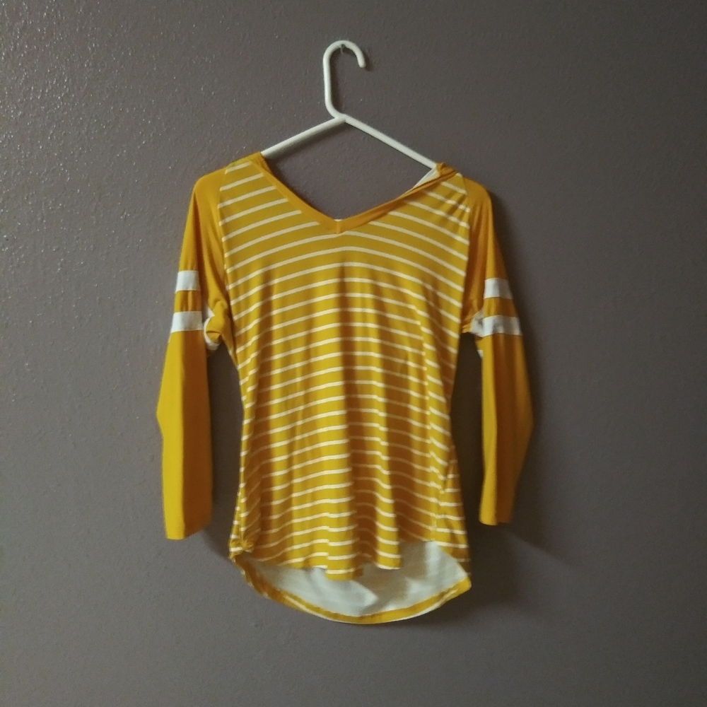 Yellow and white hooded shirt